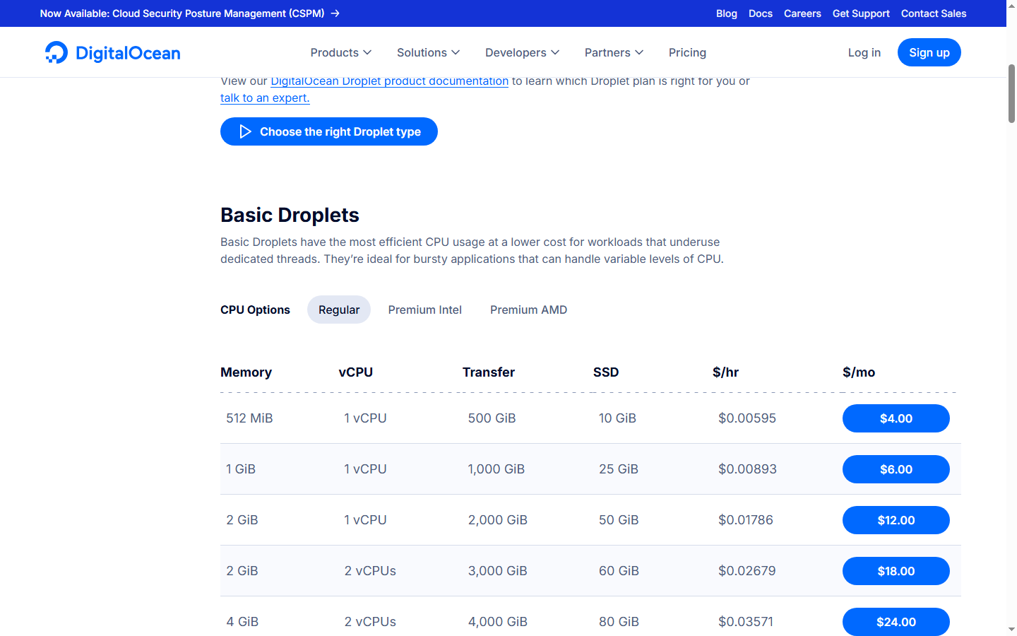 DigitalOcean VPS Pricing — Official Website Screenshot