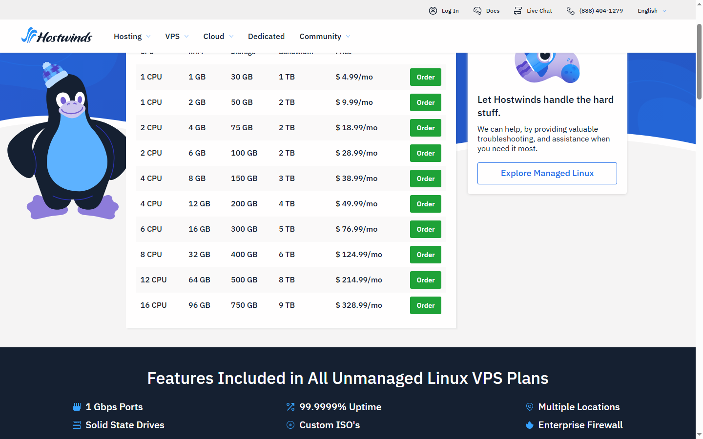 Hostwinds VPS Pricing — Official Website Screenshot