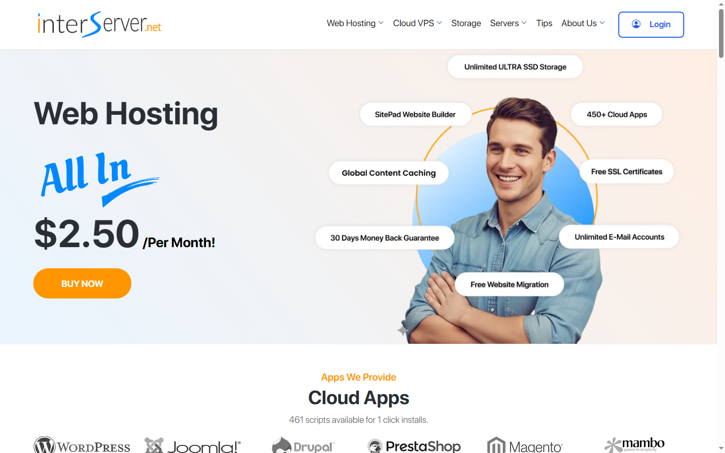 InterServer VPS Pricing — Official Website Screenshot