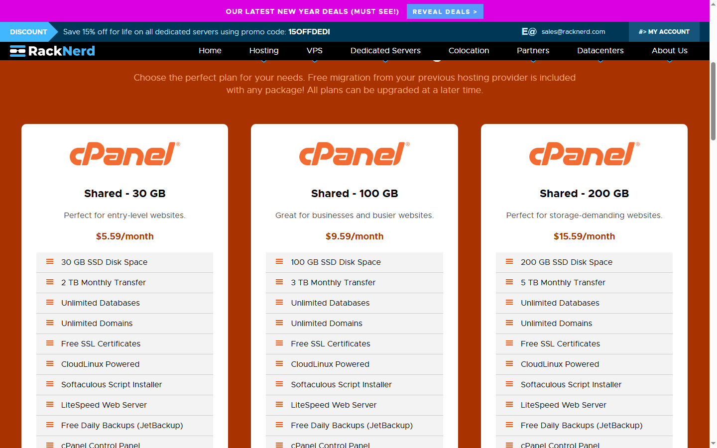 RackNerd VPS Pricing — Official Website Screenshot